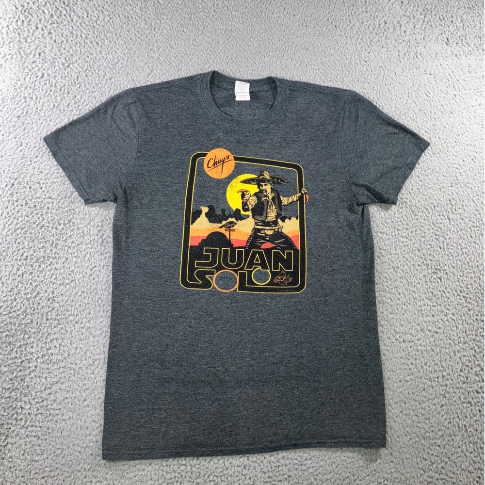 Chuy's Juan Solo Graphic Tee Mens M Charcoal Gray Tex Mex Star Wars Parody Retro